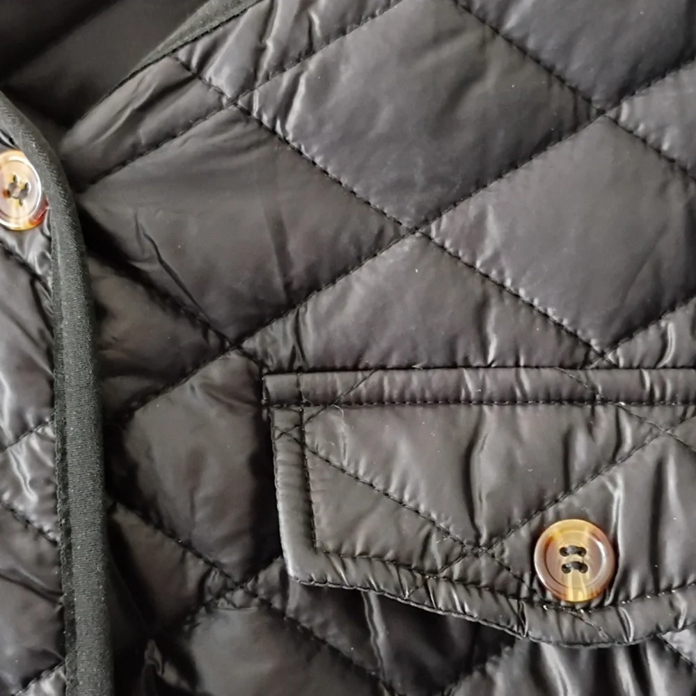 Coat XL Quilted Black Lightweight Jacket Pocket Detail Button Up V Neck - Picture 3 of 3
